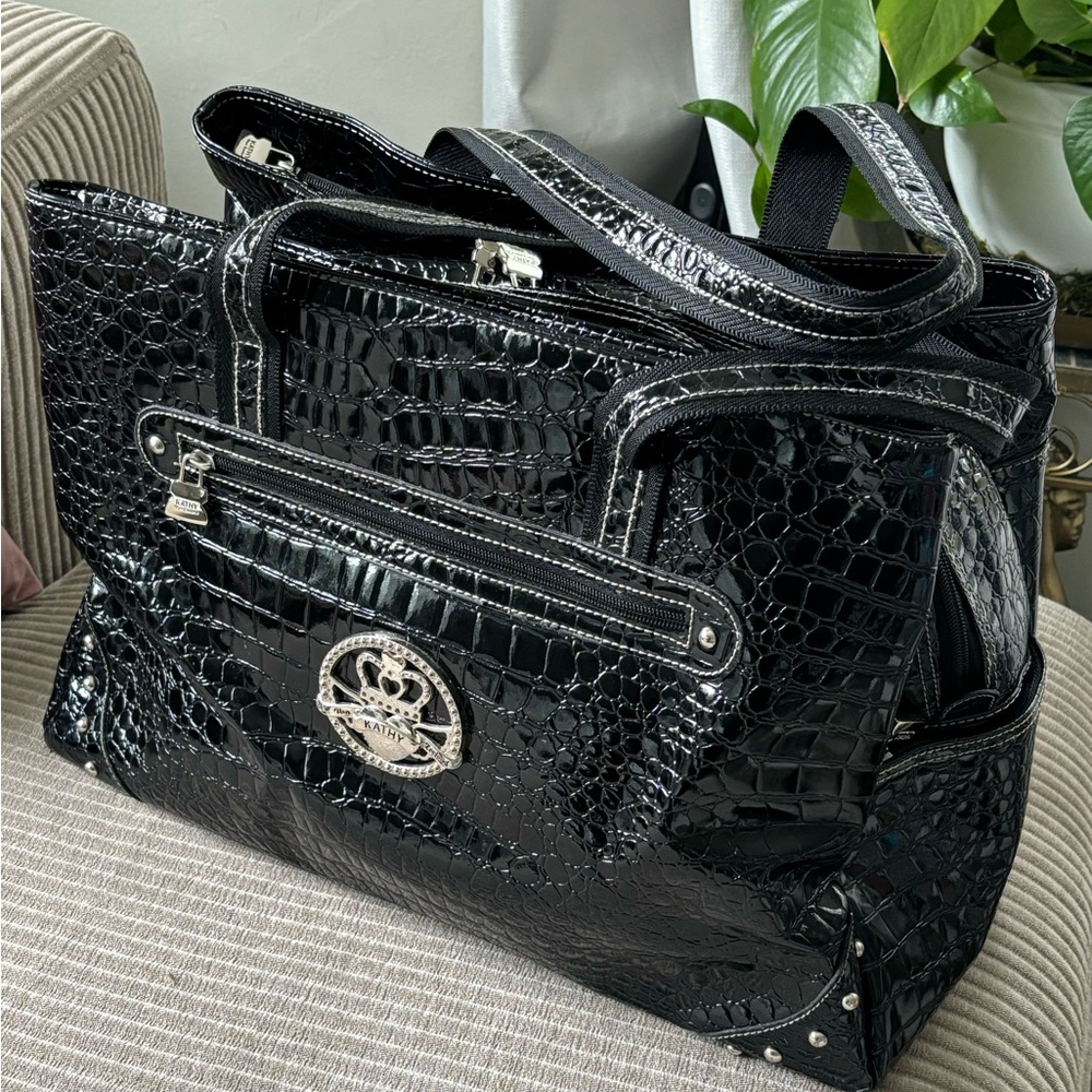 Black crocodile Kathy Van Zeeland travel bag
